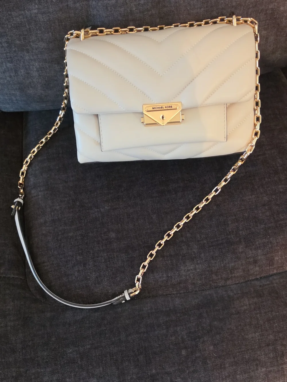 Michael Kors Blush Quilted Leather Chain Shoulder Bag with Gold Hardware